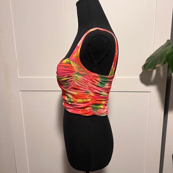 NWOT ZARA CROPPED FLORAL RUCHED Bustier Tank Top - S - Picture 7 of 8